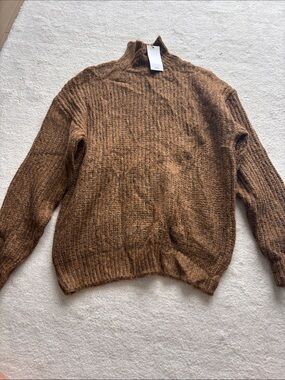Mango Men's Brown Ribbed Turtleneck Sweater